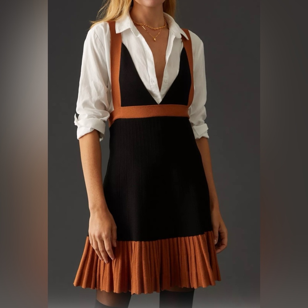 Anthropologie Open Back Color Block Pleated Knit Dress Size Large - Picture 3 of 15